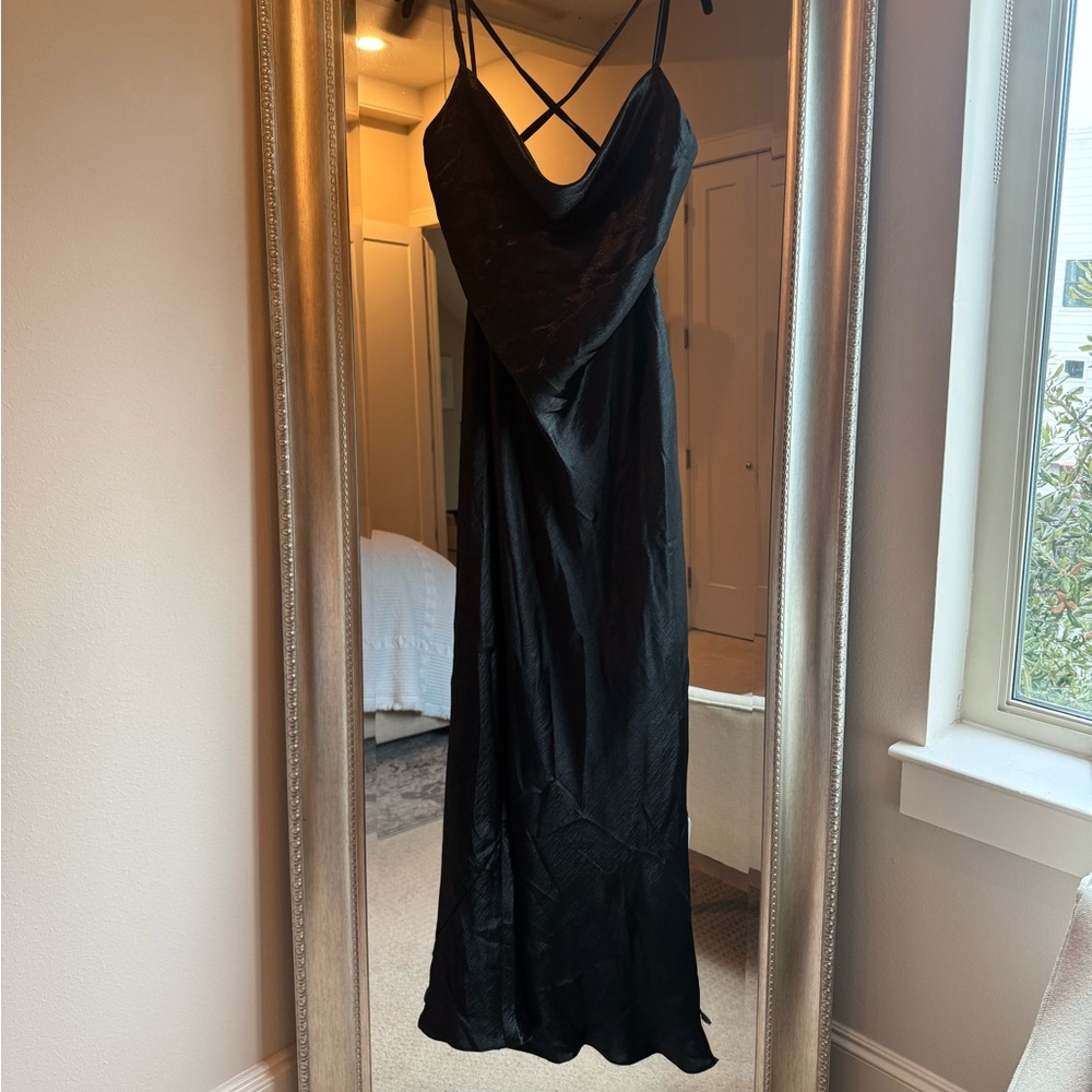NEW ⭐️ ASOS DESIGN Cami Maxi Slip Dress High Shine Black Size US 14